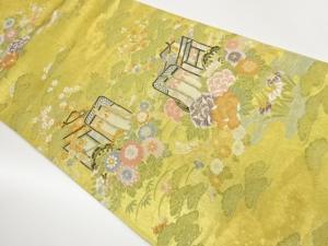 引箔花車に松・鶴模様織出し袋帯